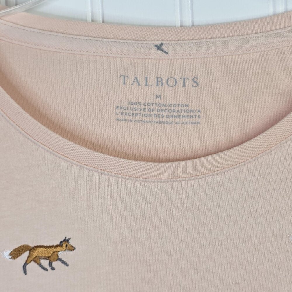 Talbots Shirt Womens Medium Pink Fox Embroidered Graphic Cotton Top Fox Hunt - Picture 4 of 12